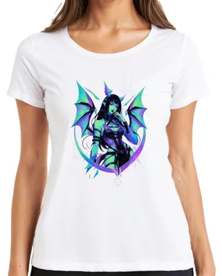 Immagine prodotto di T-shirt da donna con stampa "Succubus", stile manga, gotico, "E-Girl", con ali, ispirato al Giappone e allo stile Y2K, taglia L, colore bianco