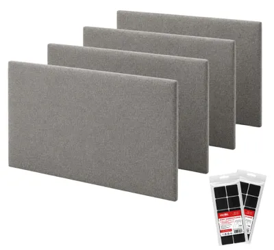 Immagine prodotto di Set di pannelli imbottiti STEGU, 4 pezzi rettangolari da 60x30 cm, inclusi i laccetti a strappo, aspetto tessuto, testiera grigia