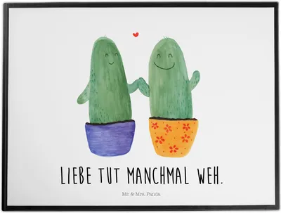 Produktbild von Mr. & Mrs. Panda Schreibunterlage Kaktus Liebe - Weiß - Geschenk, malunterlagen, Unterlage Schreibtisch, Pärchen, Kakteen, schreibtischunterlage, schreibtischunterlagen