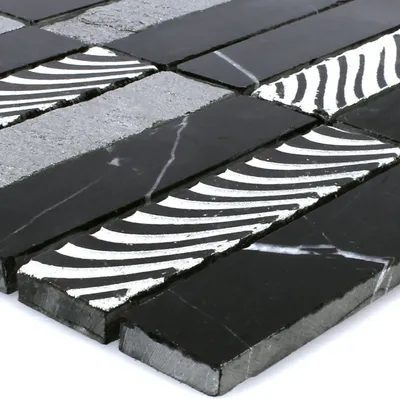 Produktbild von Naturstein Mosaikfliesen Carving Schwarz Grau Silber