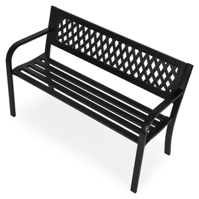 Zdjęcie produktu dla Ławka Ogrodowa Z Ażurowym Oparciem 120X50 Cm Metalowa Parkowa Czarna Multigarden