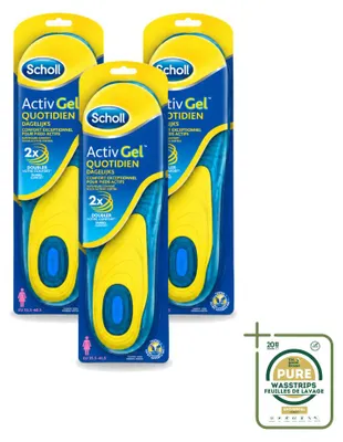 Imagen del producto de 3 plantillas activas Scholl ActivGel para uso diario, tallas 35,5 - 40,5, paquete de 3 unidades