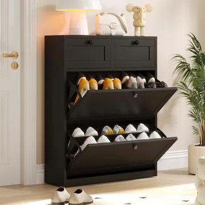 Produktbild von VOWNER Schuhschrank mit 2 Klappen, schmaler Schuhschrank, 80 x 24 x 100 cm