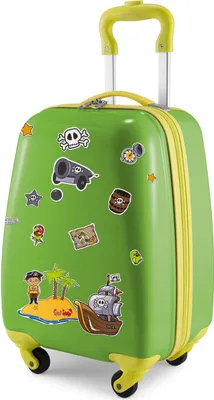Produktbild von HAUPTSTADTKOFFER For Kids - Kinderkoffer, Trolley Kindergepäck Hartschale, Handgepäck mit Piraten Aufklebern, Jungs Weihnachtsgeschenke Kinder, 24 L,Apfelgrün