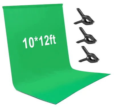 Obrázek produktu pro 3 * 3,6 m / 10 * 12 ft Fotografie Pozadí Portrétní fotografie Pozadí Foto studio Rekvizity Odolný omyvatelný materiál z polyesterové bavlny se 3 svorkami na pozadí, zelená barva
