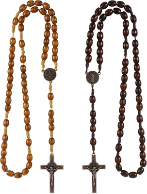 Produktbild von Holz Rosenkranz Ketten 2 Stück, Handgemacht, Mit Kreuzanhänger, für Religiöse Gebete