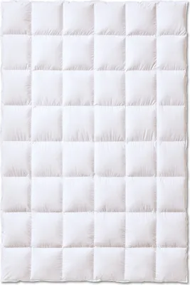 A white quilted comforter is shown from above, laid flat on a white background.