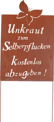Produktbild von UNUS Deko Garten Gartenschild "Unkraut zum Selberpflücken" Edelrost Metall 99 cm