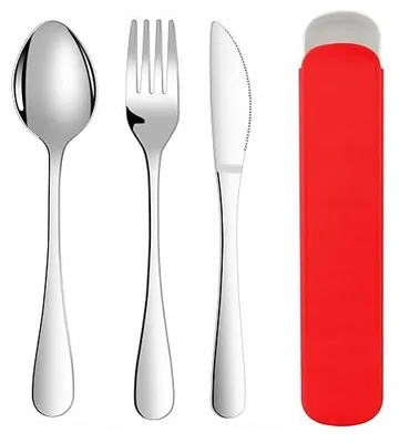 Produktbild von ABOHU Camping-Besteck-Set mit Etui, Edelstahl Kunststoff