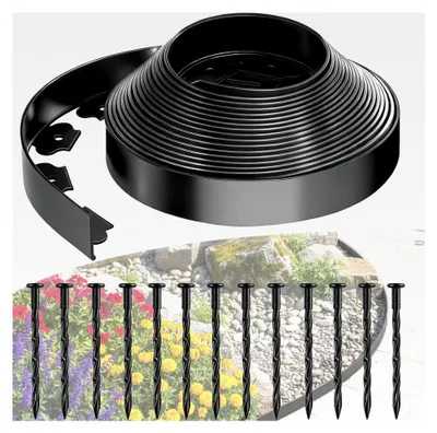 Produktbild von Flexible Rasenkante 12M x 5CM Schwarz mit 50 Erdankern