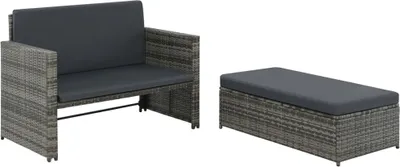 Produktbild von The Living Store 2-tlg. Garten-Lounge-Set mit Auflagen Poly Rattan Grau
