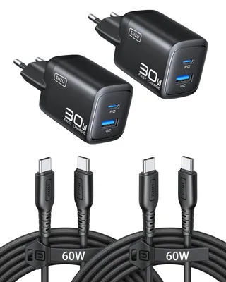 Produktbild von INIU 30W USB C Ladegerät, Dual-Port GaN Schnellladegerät mit 1,5m 60W Kabel