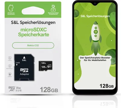 Produktbild von microSD Speicherkarte S&L für Nokia C32 - Speicherkapazität: 128 GB