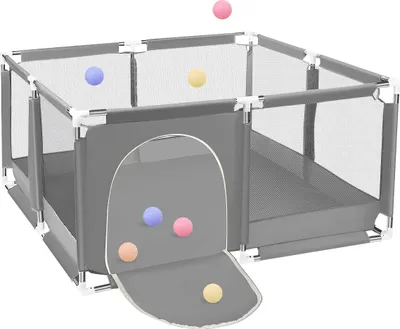 Produktbild von Baby Laufstall, Krabbelgitter für Kleinkinder baby 128 x 128 cm, stabiler Laufgitterzelt mit atmungsaktivem Netz, grau