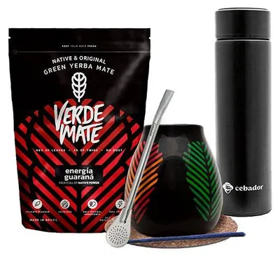 Produktbild von Verde Mate - Mate Tee Set Guarana 500g - Brasilien Yerba Mate - Luftgetrocknet, 5mm Grobe Blätter - LED Termos 480ml - Mate Becher 350ml