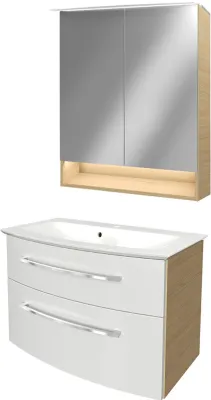 Produktbild von Fackelmann B.STYLE Badmöbel Set 3-teilig, 83 cm, Weiß/Braun + LED-Spiegelschrank