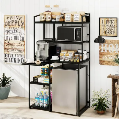 Küchenregal Kaffeebar, schwarz, Metall/Holz, 100x50x175 cm