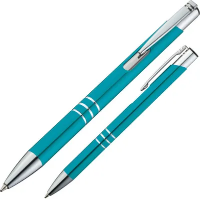 Produktbild von 10 Kugelschreiber aus Metall / Farbe: türkis