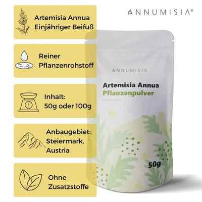 Produktbild von ANNUMISIA® Artemisia Annua Blattpulver 100 g - Einjähriger Beifuß - ohne Stängel und ohne Zusatzstoffe - enthält Artemisinin
