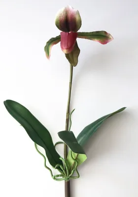 Produktbild von artplants.de Kunstblume Orchidee Paphiopedilum VELANA, Steckstab, violett - grün, 40cm - Deko Orchidee