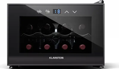 Obrázek produktu pro Klarstein vinotéka, 1zónová vinotéka s prosklenými dveřmi, tichá vnitřní/vnější vinotéka, malá vinotéka na láhve, 21 l, vinotéka, vinotéka pro 8 lahví