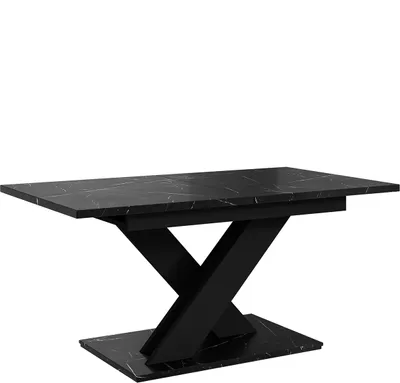 Produktbild von MEBLINI Esstisch Ausziehbar - Esszimmertisch Modern - Küchentisch - Säulentisch - Ausziehtisch - Dining Table - Esszimmertische - 140-180x80x75cm - BRONX - Schwarz Marmor/Schwarz Matt