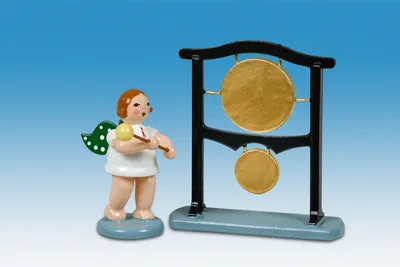 Produktbild von Holzfigur Engel mit Orchestergong und Krone Höhe 6cm NEU