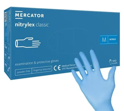 Produktbild von Einweghandschuhe Mercator Nitrylex Classic Nitril blau Größe M 100 Stück Packung