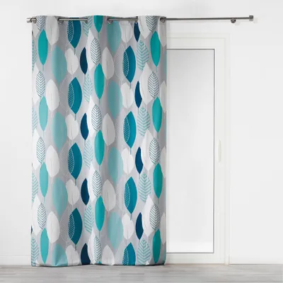 Baumwollvorhang mit Blattmuster, Blau, 240x140 cm, 1 Paneel