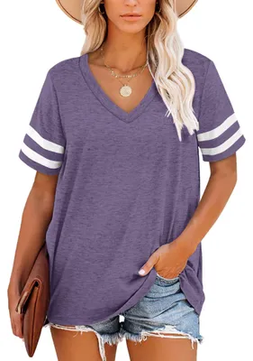 Produktbild von MOLERANI T-Shirts für Damen Kurzarm V-Ausschnitt Sommer Tops Mau S