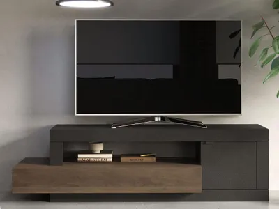 Produktbild von TV-Möbel mit 1 Tür, 1 Schublade & 1 Ablagefach - Holzfarben & Anthrazit - RUSELO
