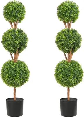 Zdjęcie produktu dla Bukszpan kula sztuczna 122cm wysokości Dekoracja ogrodowa bukszpan w doniczce kula sztuczna bukszpan kula sztuczna roślina wykonana z PE, drewna, PP w tym 2 szt. Dekoracyjne oświetlenie LED i 10 szt. Wymiennych liści