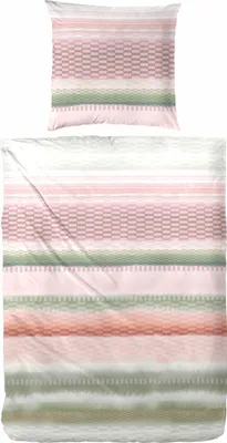A pillowcase and duvet cover set with a striped pattern.