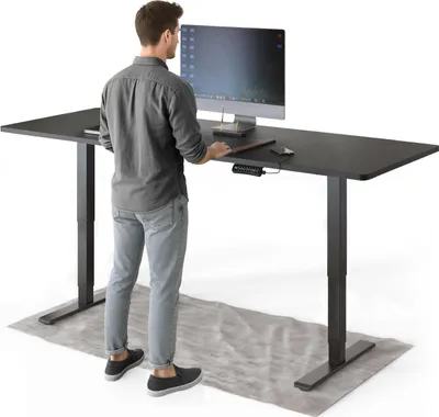 Produktbild von DESKSPACE PRO Plus Elektrisch Höhenverstellbarer Schreibtisch, 200x80 cm Stehpult mit Memory-Funktion, Schwarze Tischplatte, Schwarzes Gestell