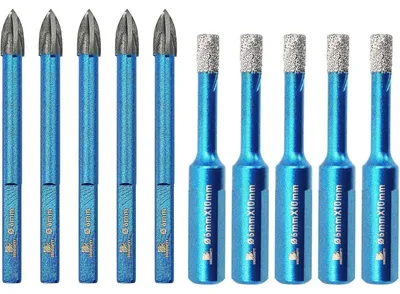 Obrázok produktu pre Sada diamantových vrtákov, 10 kusov, na vŕtanie do obkladov, keramiky, granitu, porcelánu a muriva