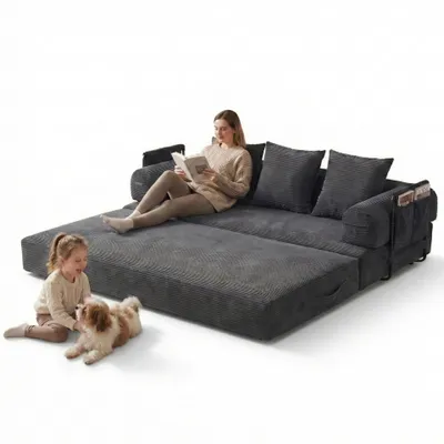 Produktbild von LVHOM Klappbares Schlafsofa aus Cordstoff, Modulares Tagesbett mit Metallgestell, Klappsofa Bodensofa mit Stauraum, 300kg Belastbarkeit, Dunkelgrau