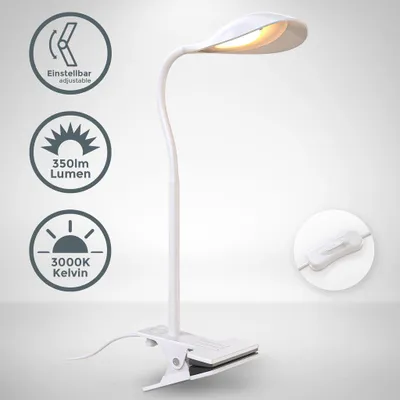 Produktbild von Klemmlampe - 3,5W, 350lm, LED, mit Stecker, schwenkbar, warmweiß, weiß