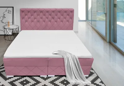Produktbild von Boxspringbett CARMEN 160 cm x 200 cm Amor Velvet 08 Rosa Bett mit zwei Bettkästen und H2 Matratze,Komplett-Set mit Matratze und Topper, Doppelbett, Polsterbett mit Kristalle