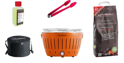 Produktbild von LotusGrill Starter-Set Classic Grill Mandarinenorange mit USB-Anschluß raucharm