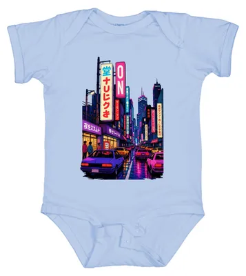 Produktbild von Tokyo Japan City Night Neon Cyberpunk JDM Car Street Y2K Aesthetic Baby Body, Hellblau, 0/3