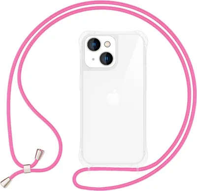 Image de Étui avec chaîne pour iPhone 14 - Étui transparent pour téléphone portable avec cordon à porter autour du cou Rose