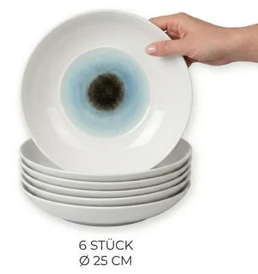 6er-Set Premium Porzellan Speiseteller Ø25 cm – Elegantes Center-Auge-Design in Tiefblau