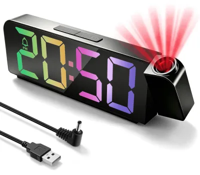 Digitalwecker mit Projektor, 180° drehbar, LED, Temperatur, RGB