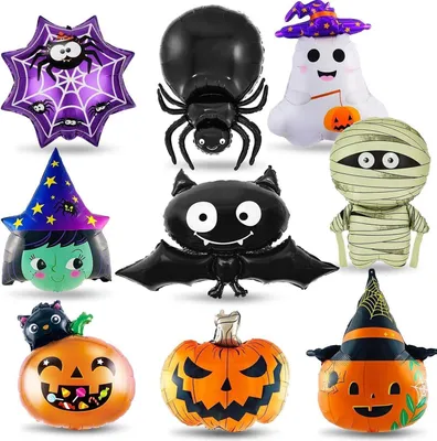 Obrázek produktu pro Halloweenská sada fóliových balónků dýně čarodějnice duch netopýr pavučiny balónky 9-pack
