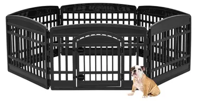 Immagine prodotto di Recinto per cani - 154,3 x 154,3 cm - Altezza 60 cm - Nero - 6 pannelli con porta chiudibile