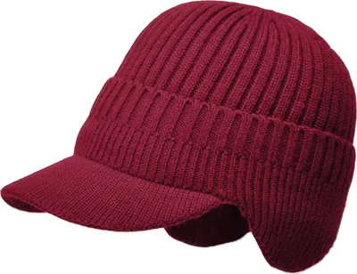 Produktbild von Herren-Strickmütze mit verlängerter Krempe, Ohrenschutz, einfarbig, dickes Plüschfutter, warme Wintermütze