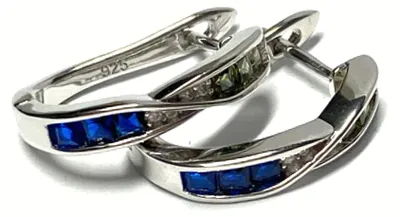 Produktbild von Ohrring 925 Silber rhodiniert Zirkonia blau grün Creole Scharniercreole