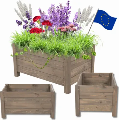 Produktbild von MODO24 Pflanzkübel Holz Blumenkübel Pflanzkasten Massivholz Kiefer Imprägniert Wetterfest Garten, 31x60x40 cm, Grau, DNC