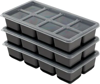 Imagen del producto de Moldes de silicona grandes para hacer cubitos de hielo con tapa - Juego de 3 - Sin BPA - Apilables - Moldes seguros y saludables para hacer hielo para cócteles y whisky