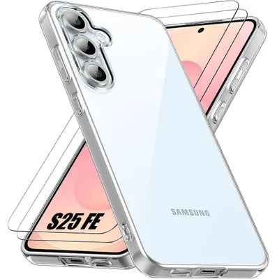 Image de Coque + 2 Verres Trempés pour Samsung Galaxy S25 FE, Protection Transparente Anti-Rayures Slim Léger